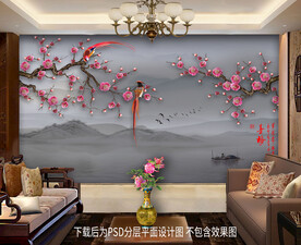 梅花喜鹊客厅背景墙
