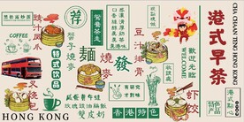 港式早茶餐厅招牌背景墙壁画