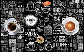 欧美风黑板手绘咖啡餐饮背景墙