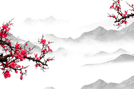 卡通国潮插画山水背景