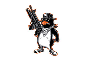 手持步枪的炫酷企鹅矢量卡通插图