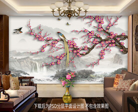 梅花喜鹊背景墙