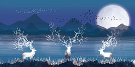 麋鹿 晶瓷画 夜晚