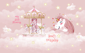 可爱独角兽旋转木马儿童房背景墙