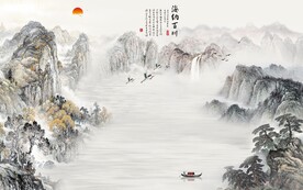 国画 客厅山水 tif分层画 