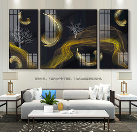 轻奢风羽毛随风飞舞客厅装饰画