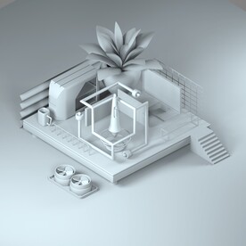 立体 卡通 房子 场景 