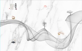 新中式爵士白大理石山水背景墙