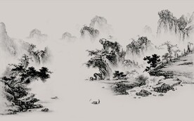 新中式水墨山水国画电视背景墙