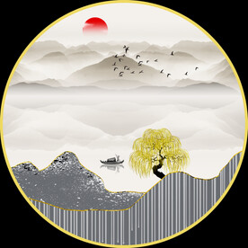 新中式圆形山水玄关