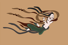 敦煌莫高窟390窟壁画吹笛飞天