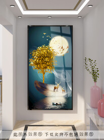 轻奢羽毛麋鹿装饰画