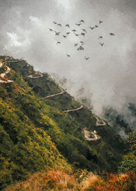 数字油画装饰画素材山间云雾风景