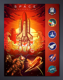 矢量手绘航太科学探索