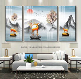 创意客厅山水画玄关挂画三联画