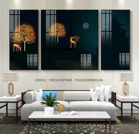 简约客厅装饰画山水三联画晶瓷画