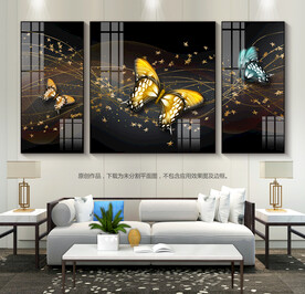 轻奢风客厅装饰画蝴蝶三联画挂画