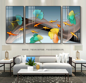 轻奢风银杏叶九鱼客厅装饰画挂画
