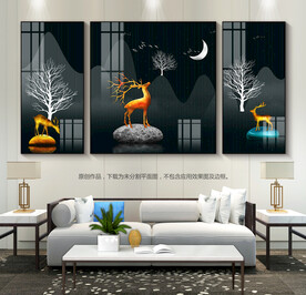 现代简约客厅装饰画晶瓷画三联画