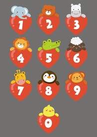 卡通动物心形数字学习牌