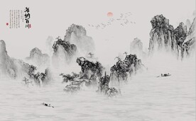 新中式水墨山水国画电视背景墙