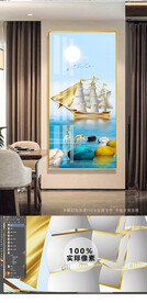 一帆风顺玄关晶瓷画