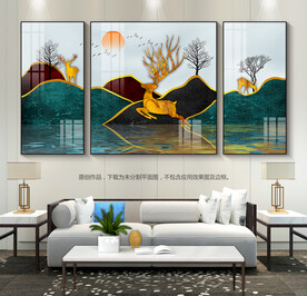 抽象群山图客厅装饰画三联画