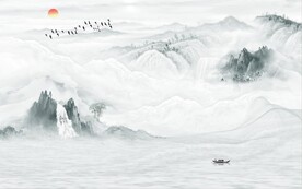 新中式水墨山水背景墙