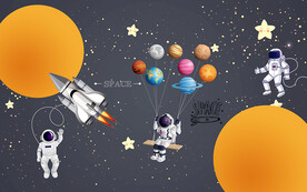 可爱太空人星星儿童房背景墙
