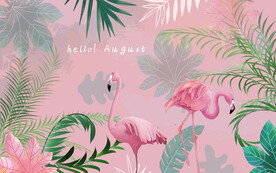 植物火烈鸟背景墙