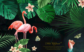 植物火烈鸟背景墙