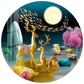 石来运转金色麋鹿圆形装饰画
