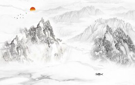 中式水墨山水背景墙图片