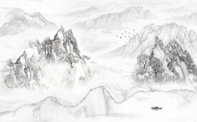 新中式山水聚财背景墙图片