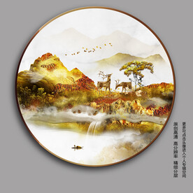 抽象金山麋鹿山水圆形装饰画