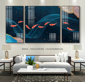 现代创意客厅装饰画九鱼图三联画