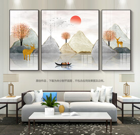 现代创意山水客厅装饰画晶瓷画