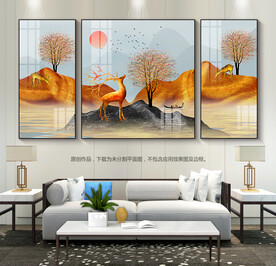 轻奢风金山麋鹿客厅装饰画玄关画