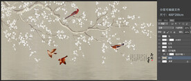 中式花鸟背景墙壁画