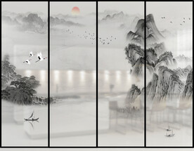 高清分层彩白彩山水推拉门写真图