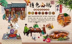 复古怀旧特色卤鹅餐饮背景墙壁画