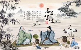 养生保健中医文化背景墙壁画