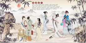 新中式绝世佳人国画电视背景墙