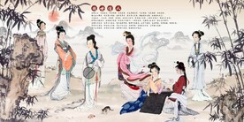 新中式绝世佳人国画电视背景墙