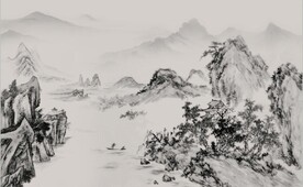 新中式水墨山水国画电视背景墙壁