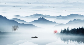 山水客厅画中式电视背景墙