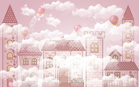 卡通房屋热气球儿童房背景墙