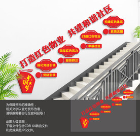 红色物业楼梯文化墙