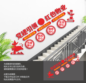 红色物业楼梯文化墙