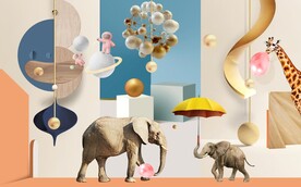 亲子大象儿童房背景墙图片